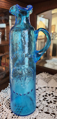 Vtg KANAWHA -Bicentennial Blue- Eagle & Stars 12.5'' Tall Glass Pitcher.