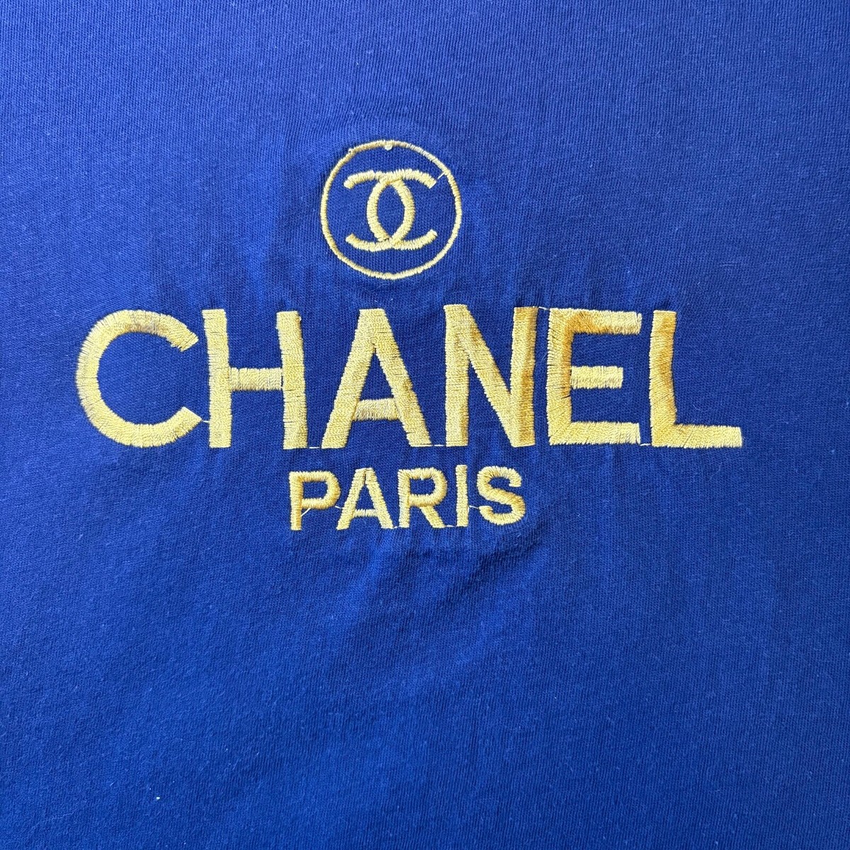 Vintage Chanel Boutique Paris Big Logo Gold Embroidery T Shirt