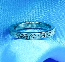 Tiffany&Co US Duty Free Silver Ring New York 5th Ave. Notes Narrow Size US4.75 