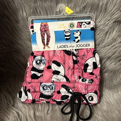 Briefly Stated Pajama Jogger Pants Womens Size Large Pink Panda Bear Pajamas