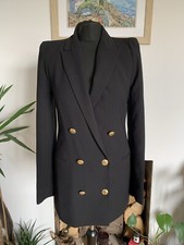 Stunning Zara Black Double Breasted Shoulder Pad Blazer Jacket Size Xs Dress