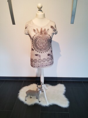 Lindsay  Moda, wollweißes Shirt mit Aufdruck, Gr. S/M, TOP!!!!