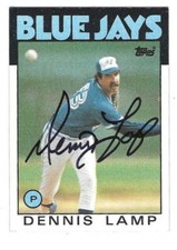 Signed Autographed DENNIS LAMP  TORONTO BLUE JAYS 1986 Topps Card #219 w/COA