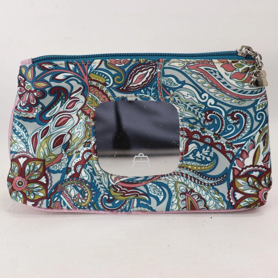 Bolsa de Maquillaje Kathy Van Zeeland Azul Floral Nylon Espejo Viaje Bolsa de Cosméticos Cremallera Foto 3 de 4