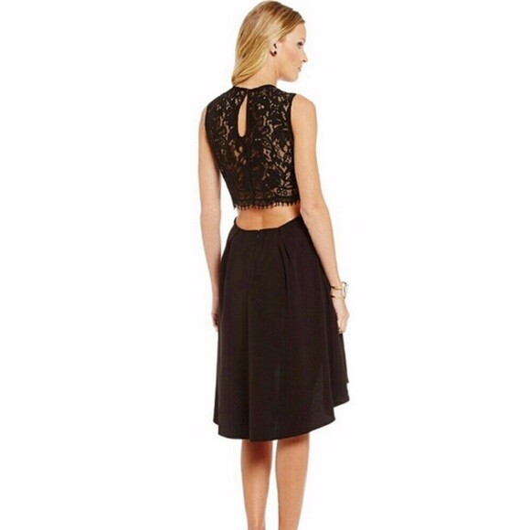 NWT Chelsea & Violet black lace open back hi-lo dress L $128 NWT Chelsea & Violet black lace open back hi-lo dress L $128