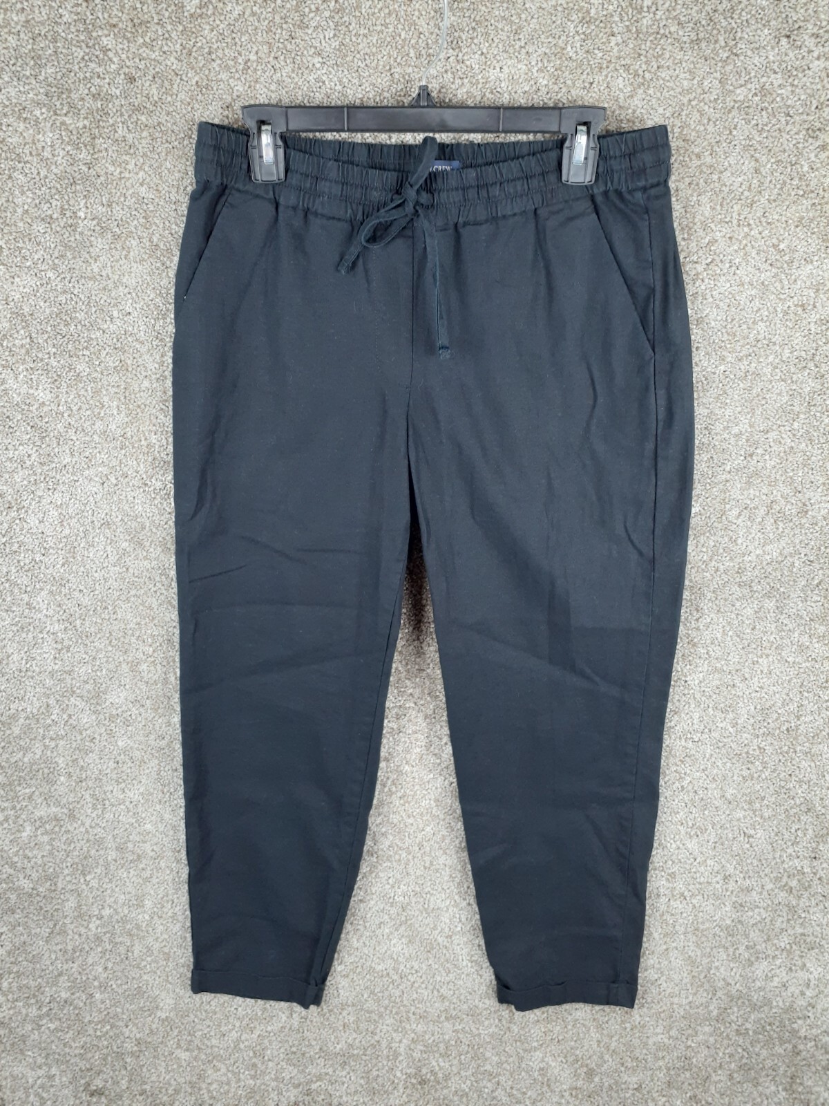 J.Crew Womens Linen Blend Pull-On Crop Pants with Pockets Size 8 Black Casual Drawstring