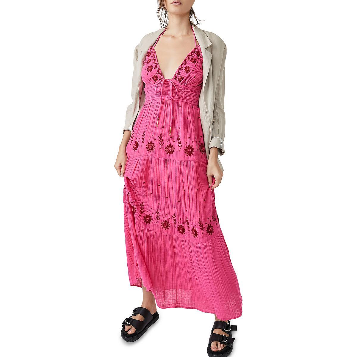Женское розовое длинное летнее платье макси в стиле бохо Free People S BHFO 8088