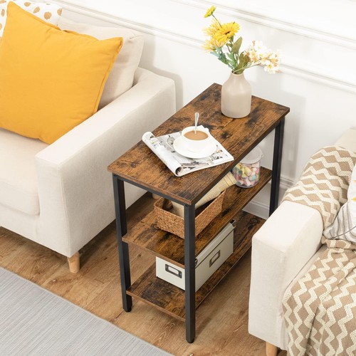 End Table Simple Rustic Side Table with 3-Tier Storage Shelf Narrow Nightstan... - Picture 4 of 9