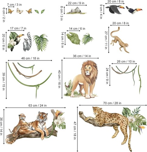 Removable Jungle Animal Wall Stickers - Waterproof Design for Vivid Kids Decor - Picture 6 of 8
