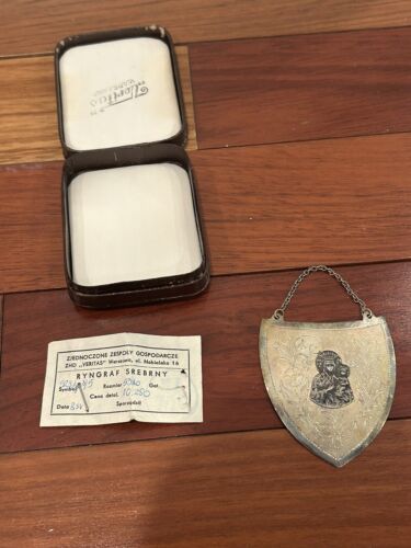 ANTIQUE POLISH RYNGRAF SREBRNY VIRGIN MARY Icon Paperwork And Box - Picture 11 of 14