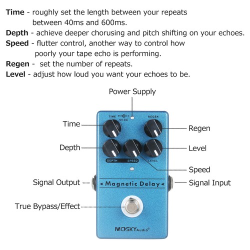 MOSKYaudio Delay Reverberation Effect Pedal Guitar Effects Delay Effect A4Q1 - Picture 5 of 7