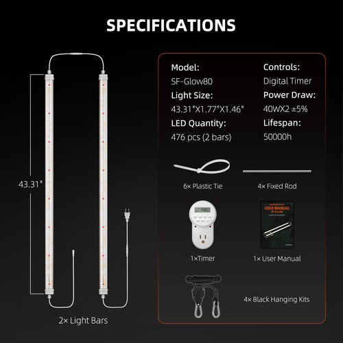 Spider Farmer Glow80 LED Grow Light Full Spectrum 80W for Veg Seeding Indoor - Bild 9 von 10