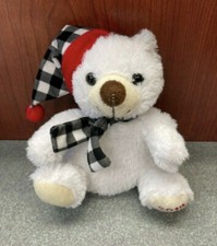 White Christmas 7" Teddy Bear w Flannel Scarf and Hat 2019 Snow Winter Xmas