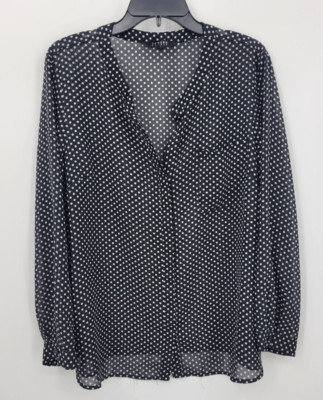 Sandro Studio Top Womens XL Black White Polka Dot Long Sleeve Chiffon Blouse