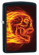 Zippo Flaming Skull Lighter, Black Matte NEW IN BOX
