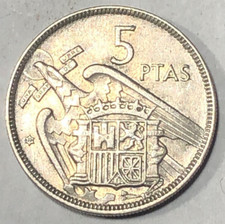 1957 5 PTAS Coin Francisco Franco Caudillo De Espana Por La G De Dios Circulated
