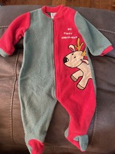 Little Me My First Christmas Red Green Fleece Sleeper Reindeer