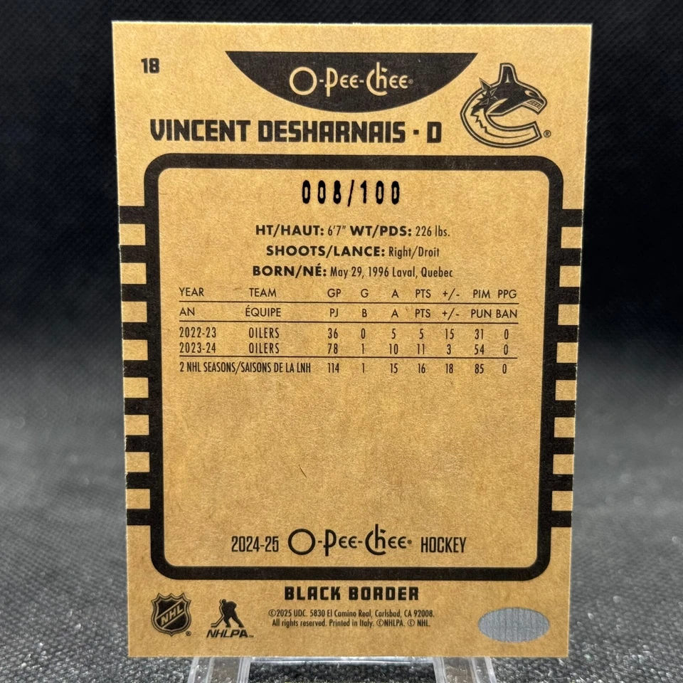 Vincent Desharnais 2024-25 UD O-Pee-Chee OPC Retro Black Border /100 Canucks #18 - Image 2 of 2