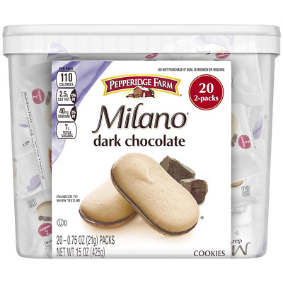 Pepperidge Farm Milano Cookies, Dark Chocolate, 20 Packs Tub, 2 Cookies per Pack
