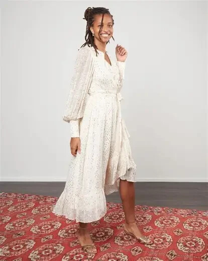 Zimmermann Lurex Wrap Midi Dress BNWT Size 0 AU 8 US 4 Silk Cream Gold NEW