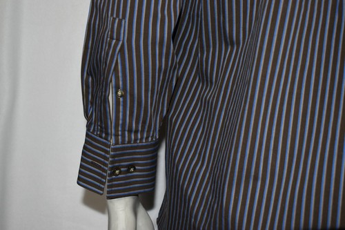 Michael Kors Camisa de vestir para hombre Sz Large 16 32/33 Manga larga Botón Up Brown Stri - Imagen 6 de 10