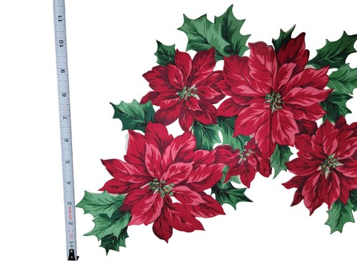Large Iron On Cloth Patch Christmas Poinsettias Green and Red New 14" x 11 1/2" - Picture 6 of 11