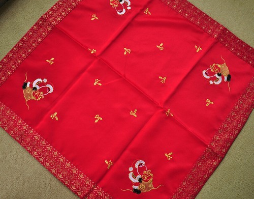 Elegant Red Embroidered Polyester Square Tablecloth Xmas 34"  Santa Claus - Picture 2 of 7