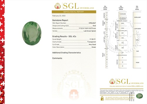 Green Spinel Gemstone Oval Shape Lab Created Certified 13.81x17.22mm 17.50 Carat - Picture 3 of 8