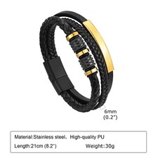 Personalized Bracelets for Men Boys, Braided PU Leather Bangle Gift for Him