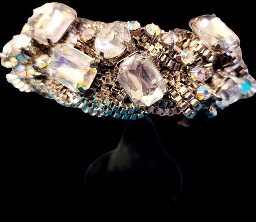 Vintage Unsigned Statement Rhinestone Bracelet Scu# 60