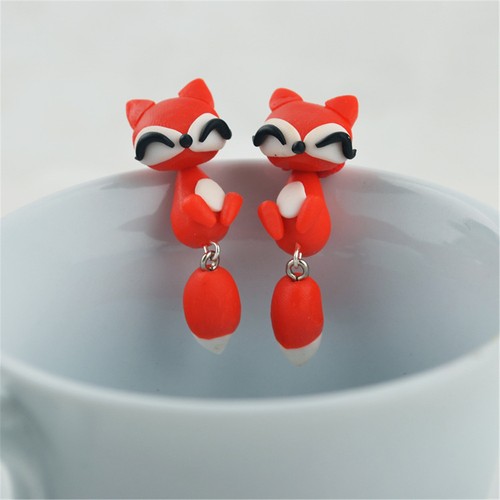 New Creative Cute Animal Dinosaur Cat Pottery Earrings Piercing Ear Stud Earring - Picture 11 of 26