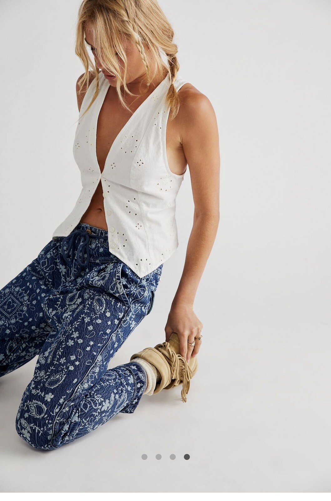 Free People High-waisted Printed Utility Jeans - Small -New Without Tags RRP£140 image 4