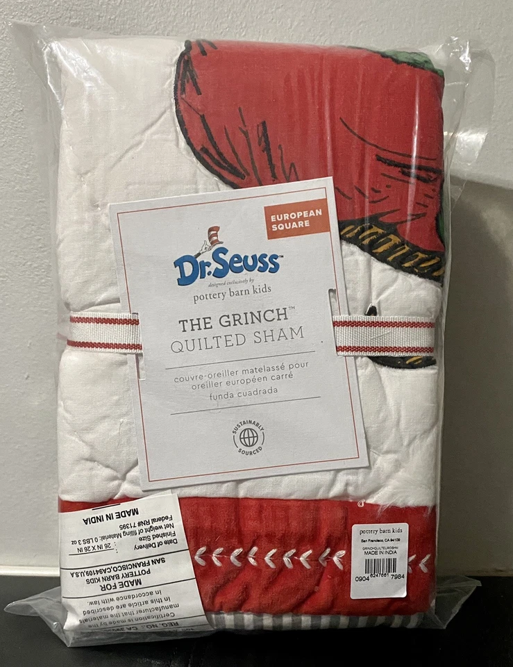 POTTERY BARN NIÑOS ADOLESCENTES Dr. Seuss El Grinch Acolchado Euro Almohada Falsa Navidad Foto 2 de 4