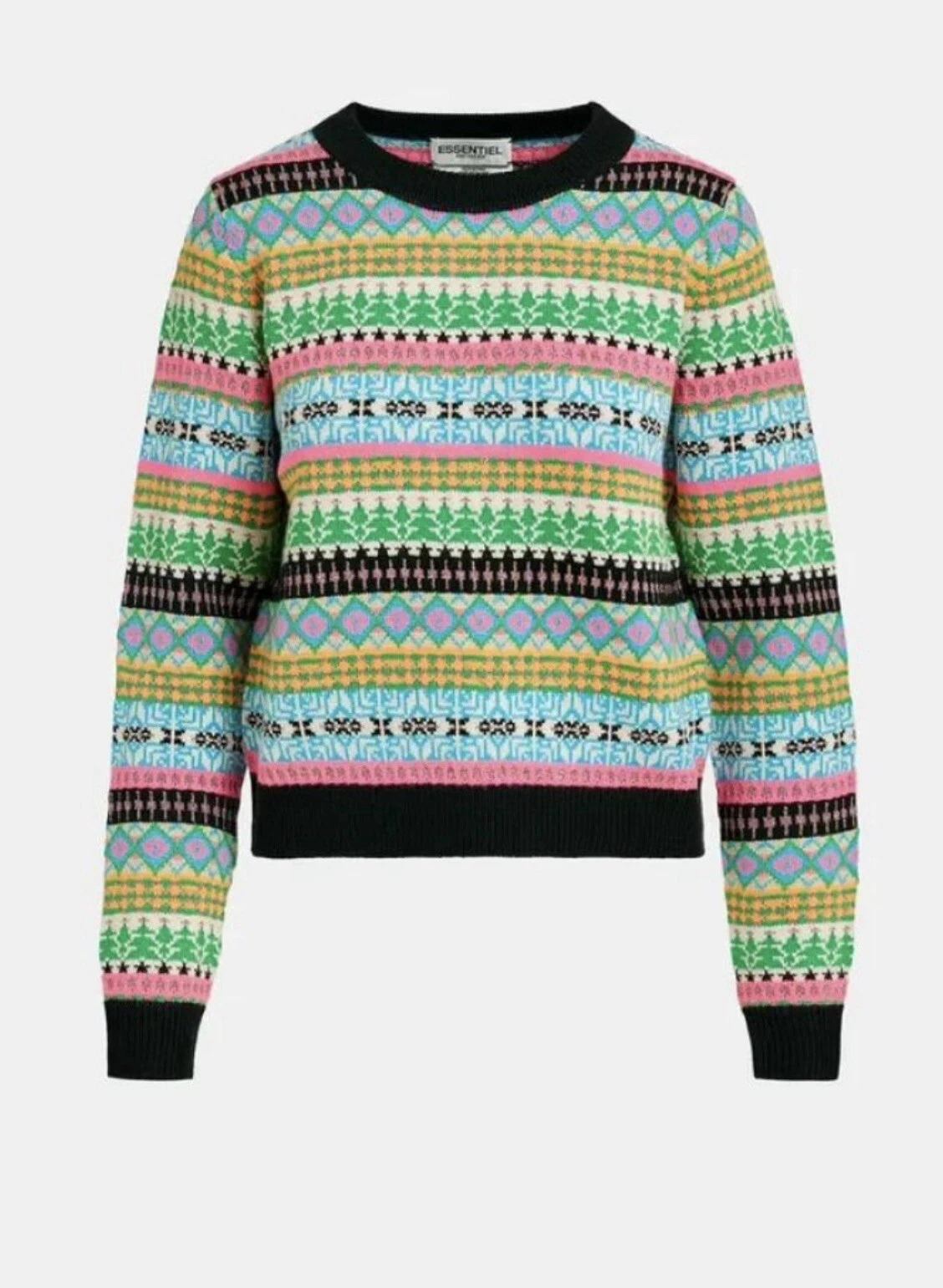 New Essentiel Antwerp Egift Virgin Wool Multicolor Jacquard Pattern Sweater  XS