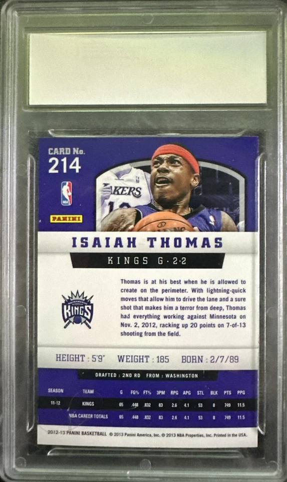 2012-13 Panini - #214 Isaiah Thomas (RC) Graded 10 Gem Mint - Image 2 of 2