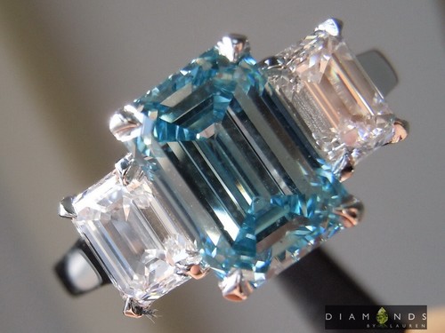 2.01ct Blue Emerald Cut Lab CREADO Anillo de diamantes R9437 Diamantes por Lauren - Imagen 2 de 6