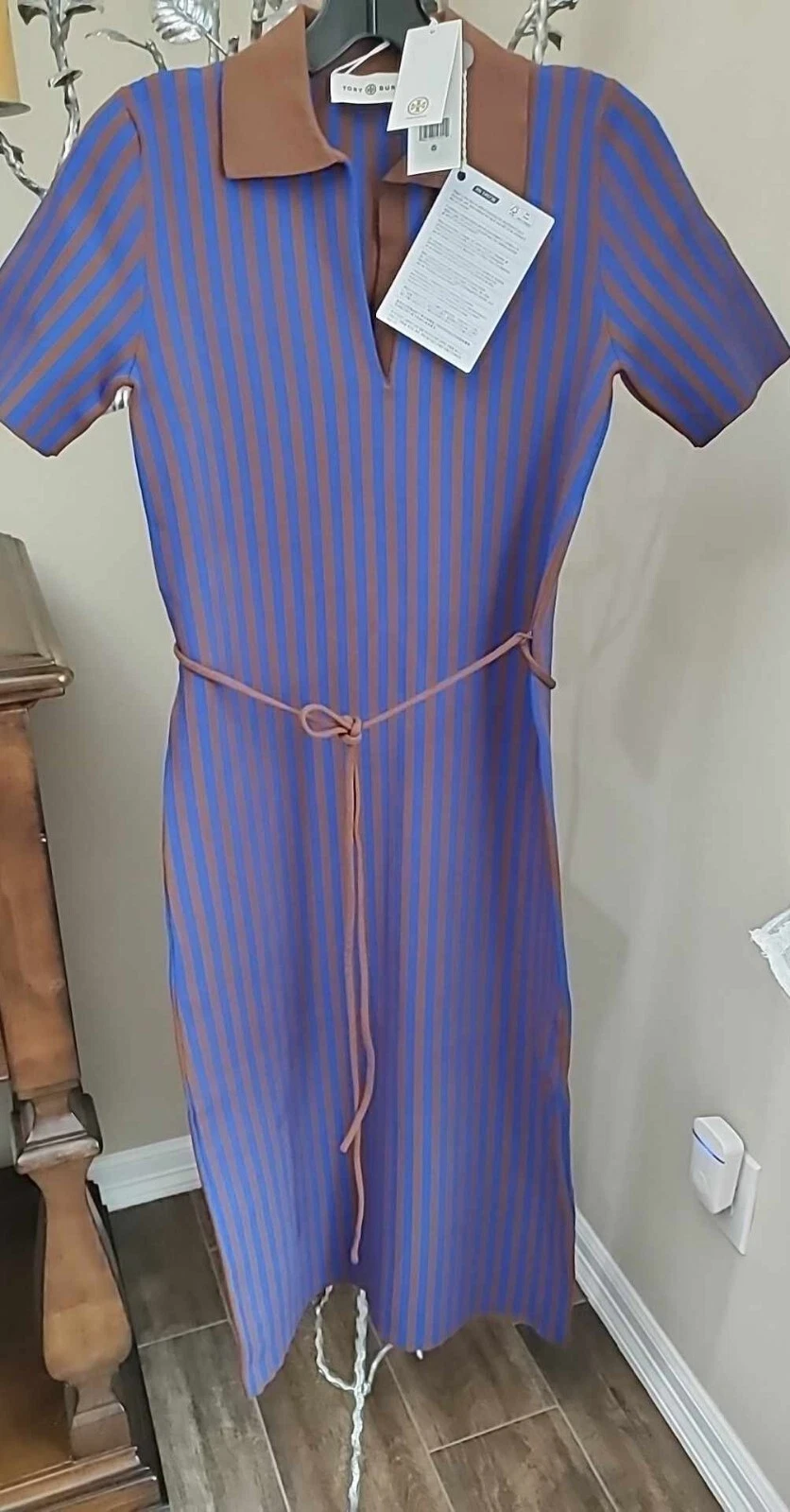 Designer Tory Burch Polo Maglia Viscosa Midi Tubino Abito Cambio Elasticizzato S $498