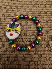 Vintage 1990s Mardi Gras Lady Stretch Bracelet