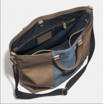 NWT COACH Bleecker Center Stripe Unisex Day Tote F71428 Black Fawn