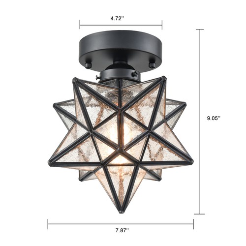 Moravian Star Light Flush Mount Ceiling Light with Seeded Glass Shade 8 inch - Picture 2 of 9