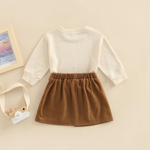 Kids Baby Girls Long Sleeve Tops+Beige Skirt Dress Outfits Toddler Clothes Set - Picture 4 of 9