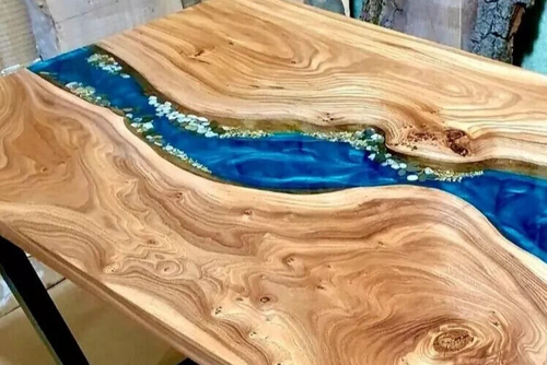 Handmade Epoxy Resin River Coffee Table – Modern Live Edge Wood Table - Picture 3 of 11