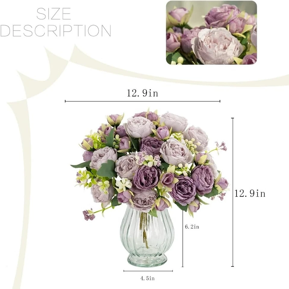 Peonías artificiales flores de seda en florero de vidrio flores de imitación ramos penoy moderno Foto 4 de 4