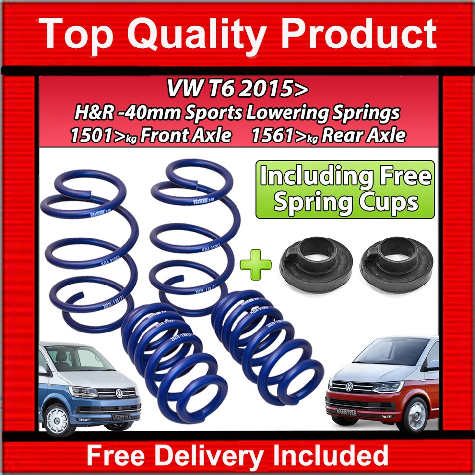 FOR VW T6 TRANSPORTER CARAVELLE 15-19 H&R LOWERING SPORT SPRING 40MM KIT 29270-4