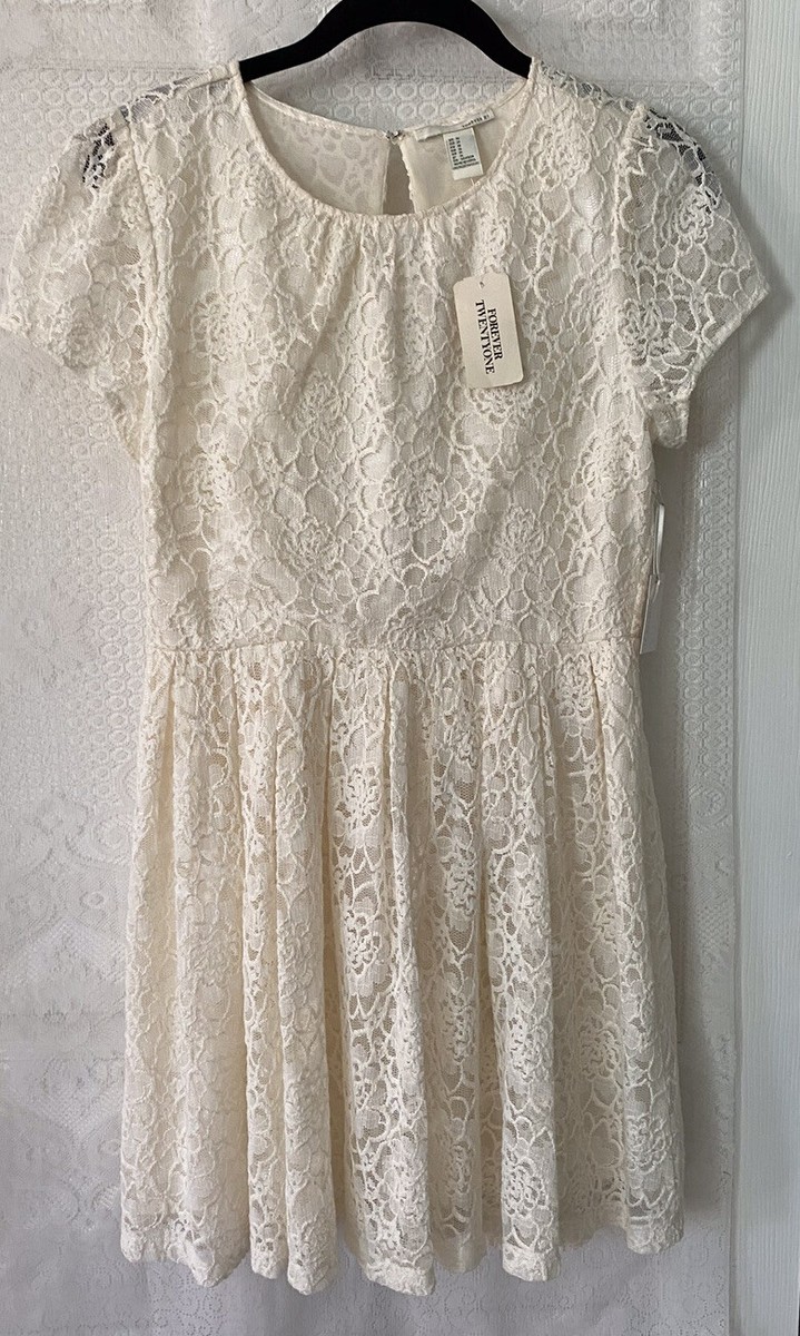 forever 21 ivory lace dress NWT $29 Forever 21 Ivory White Floral Lace and Mesh Dress Medium