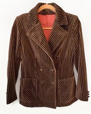 VTG Brown Pinstripe Blazer Jacket Double Breasted 90's Velour Devon Hall Women S