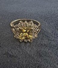 Vtg  Lemon Crystal And Clear Cubic Zirconia Split Shank Gold Tone Ring Sz 7.5