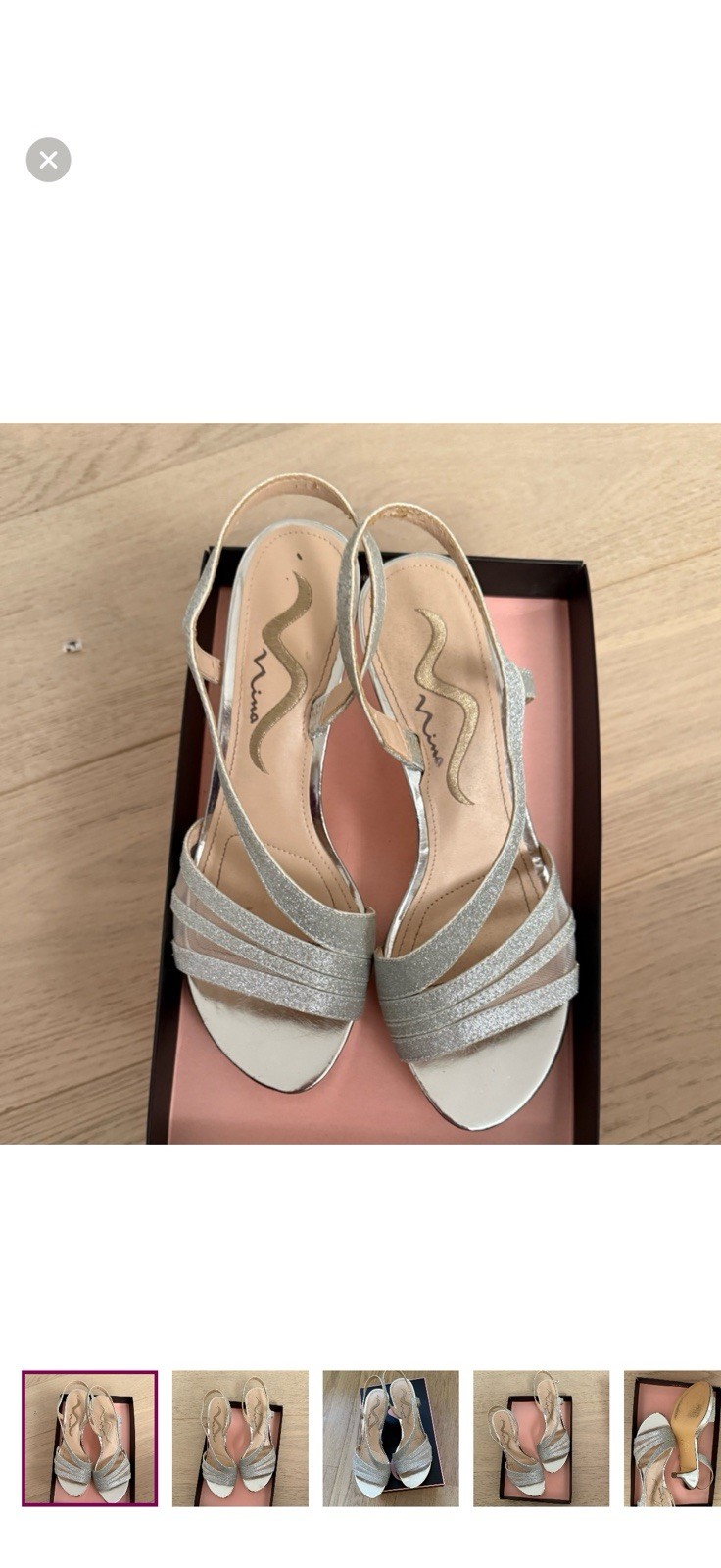 Nina Silver Glitter Strappy Slingback Stiletto Open Toe Heels for Women