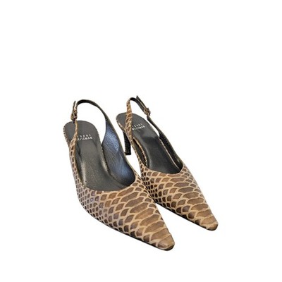 Stuart Weitzman Leather Taupe Snakeskin Slingback Pumps 3 Inch Heel Size 6.5M