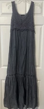 M Fredric Dress Long Layered Crocheted Top Slate Blue Cotton Lined Feminine